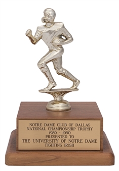 1989-90 Notre Dame Club of Dallas National Championship Trophy Presented to The University of Notre Dame (Holtz LOA)